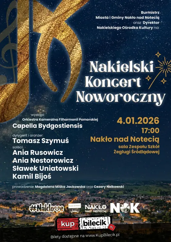Nakielski Koncert Noworoczny (2026) w sali Zespołu Szkół Żeglugi Śródlądowej w Nakle nad Notecią.