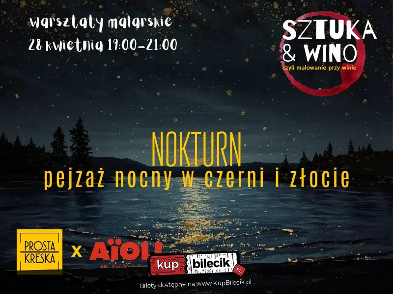 Malowanie przy winie w Aioli - Nokturn: pejzaż nocny w czerni i złocie