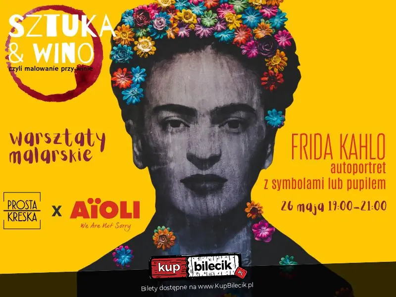 Malowanie przy winie w Aioli - Frida Kahlo - autoportret z symbolami lub pupilem