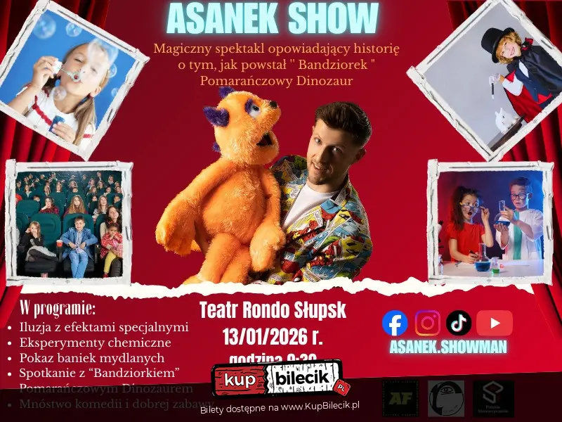 Magiczny spektakl opowiadający historię o tym, jak powstał '' Bandziorek " pomarańczowy dinozau