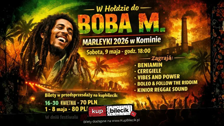 W HOŁDZIE DO BOBA M. - MARLEYKI 2026 w KOMINIE.  REGGAE NIGHT | TRIBUTE TO THE KING | LIVE MUSIC