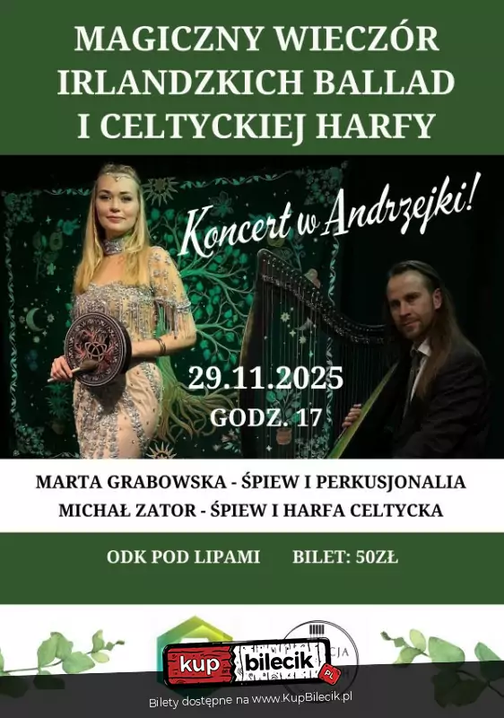 Magiczny wieczr irlandzkich ballad i celtyckiej harfy